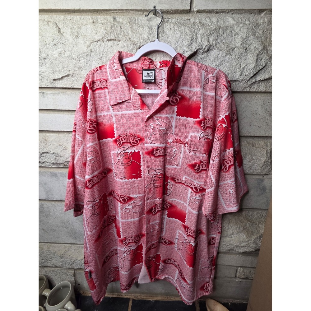 Southpole Mens XL Short Sleeve Button Down Shirt Red Graphic Logo Y2K HipHop